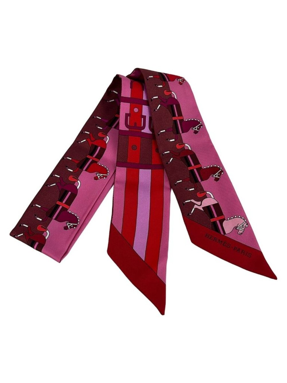 Hermes Scarf Twilly Pink Bordeaux Multi Horse Same